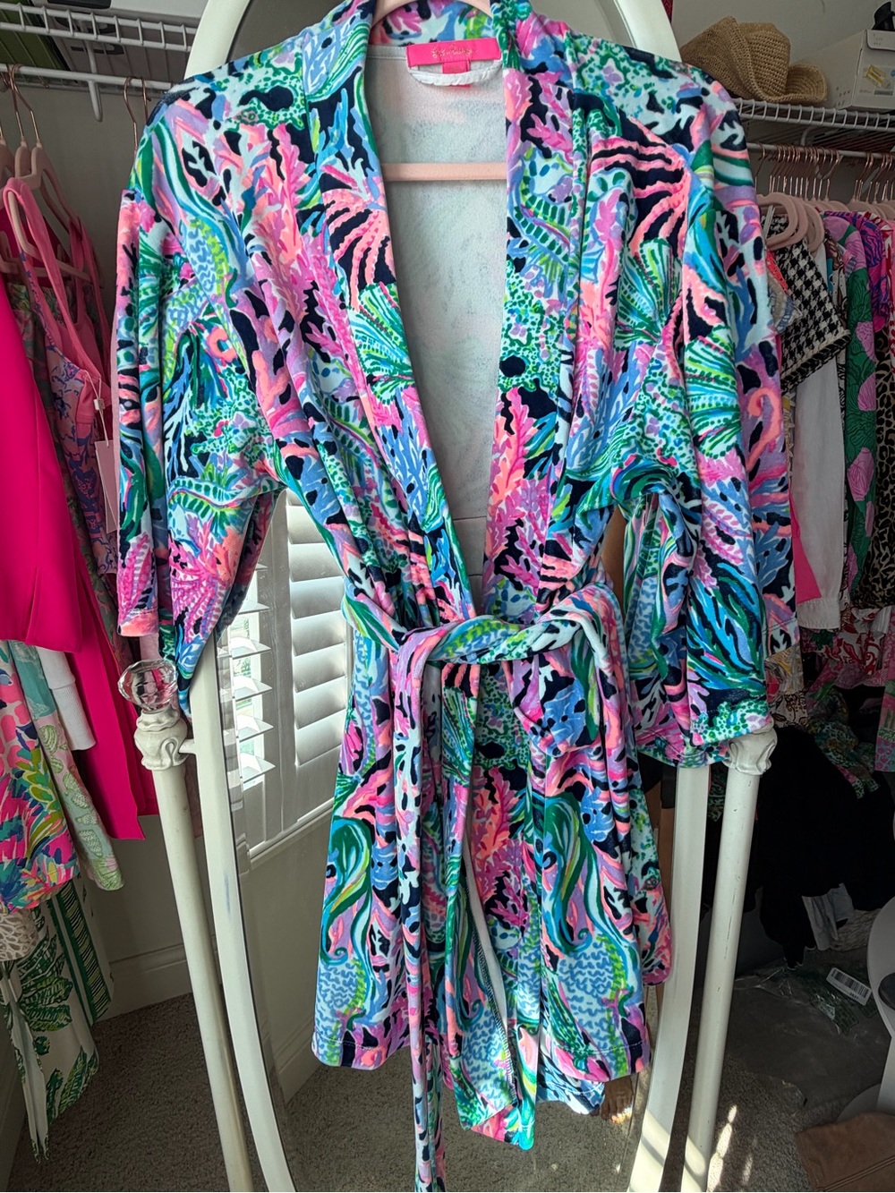 Lilly Pulitzer Pink, Blue & Green Tropical Tie-Waist Robe